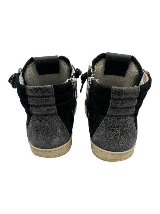 P448 Shoe Size 38 Black & Gunmetal Leather Upper Shiny High Top Lace Up Sneakers Black & Gunmetal / 38