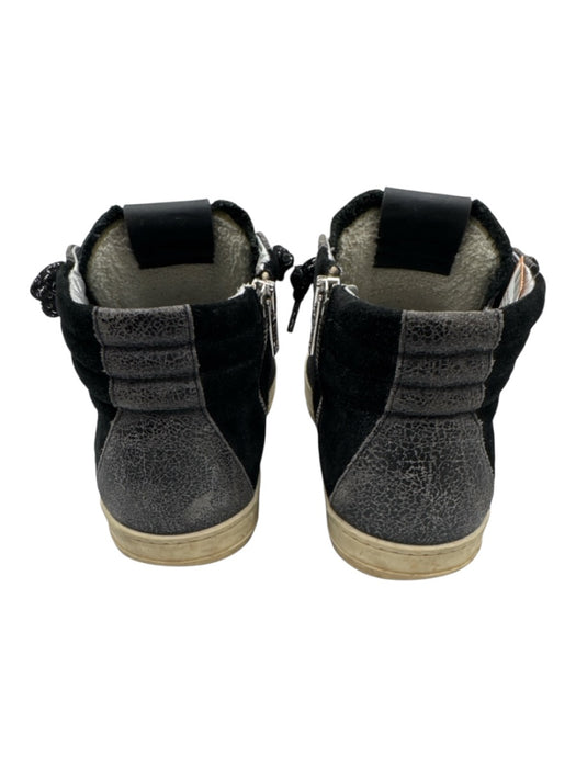 P448 Shoe Size 38 Black & Gunmetal Leather Upper Shiny High Top Lace Up Sneakers Black & Gunmetal / 38