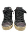 P448 Shoe Size 38 Black & Gunmetal Leather Upper Shiny High Top Lace Up Sneakers Black & Gunmetal / 38