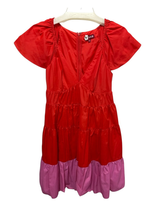 Staud Size XS Red & Pink Nylon Cap Sleeve Deep V Back Zip Dress Red & Pink / XS