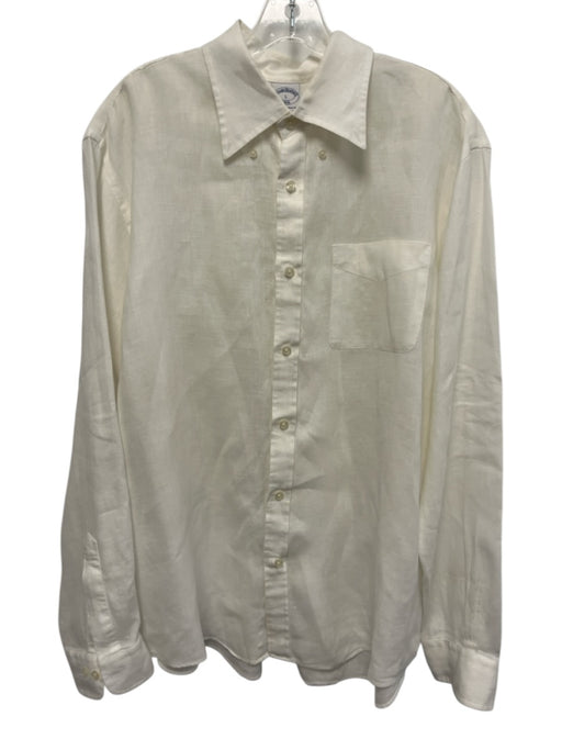 Brooks Brothers Size L White Linen Solid Button Up Button Down Long Sleeve Shirt White / L