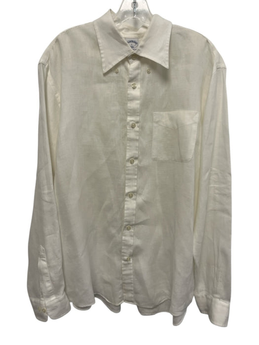 Brooks Brothers Size L White Linen Solid Button Up Button Down Long Sleeve Shirt White / L