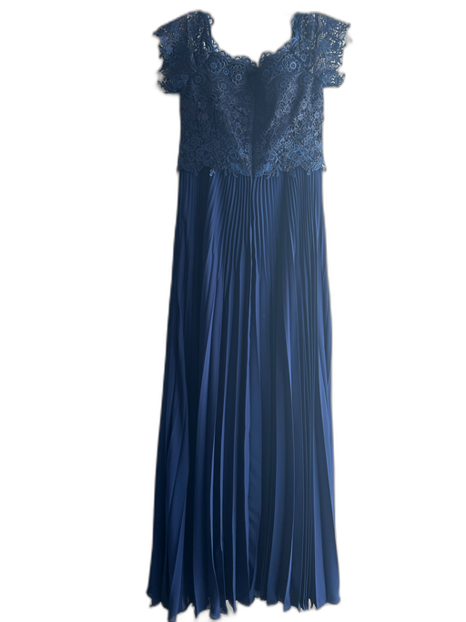 Karen Millen Size 6 Navy Blue Polyester Lace Bodice Empire Waist Pleated Gown Navy Blue / 6