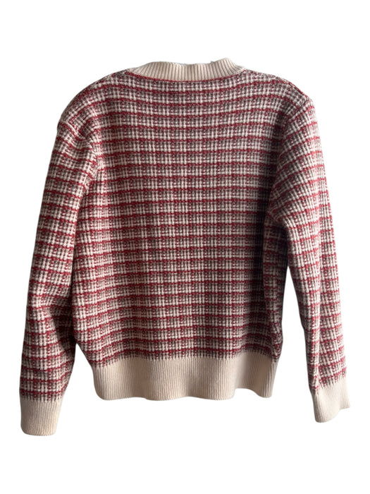 Goatgod Size S Beige, Red, Gray Cotton Blend Enamel Buttons Plaid Cardigan Beige, Red, Gray / S