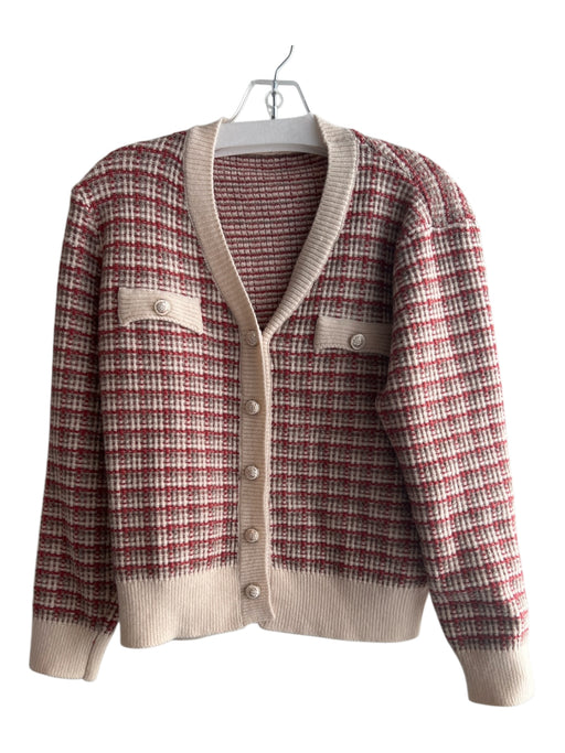 Goatgod Size S Beige, Red, Gray Cotton Blend Enamel Buttons Plaid Cardigan Beige, Red, Gray / S
