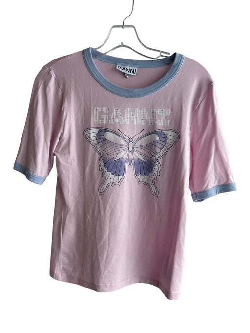 Ganni Size S Pink & Purple Lyocell Round Neck Logo Butterfly short sleeve Top Pink & Purple / S
