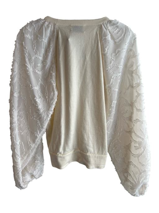 Tanya Taylor Size XS White Wool Long Sleeve Puff Sleeve Round Neck Knit Top White / XS