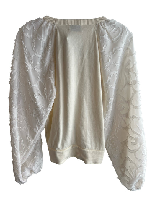 Tanya Taylor Size XS White Wool Long Sleeve Puff Sleeve Round Neck Knit Top White / XS