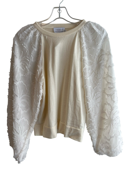 Tanya Taylor Size XS White Wool Long Sleeve Puff Sleeve Round Neck Knit Top White / XS