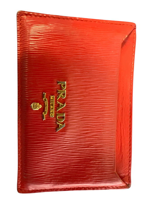 Prada Red Leather Gold hardware Square Card Holder Wallets Red