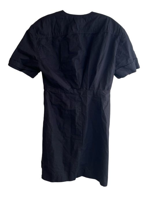 Sandro Size Est L Black Viscose & Linen V Neck Short Sleeve Ribbon Detail Dress Black / Est L