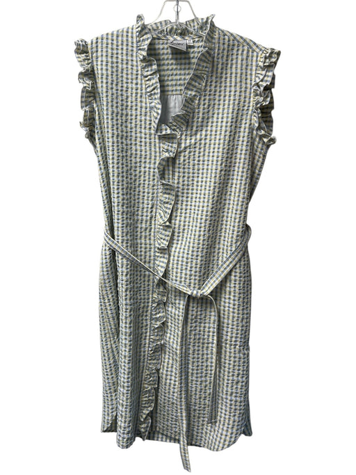 Finley Size XS Blue, yellow, & white Polyester Plaid Ruffle V Neck Dress Blue, yellow, & white / XS