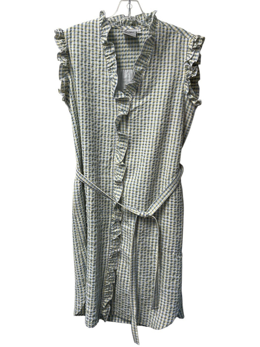 Finley Size XS Blue, yellow, & white Polyester Plaid Ruffle V Neck Dress Blue, yellow, & white / XS