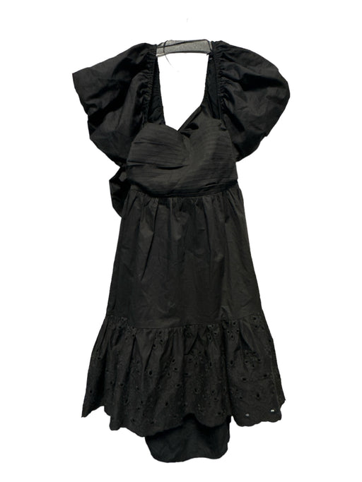 En Saison Size M Black Cotton Short Balloon Sleeve Eyelet Baby Doll Dress Black / M