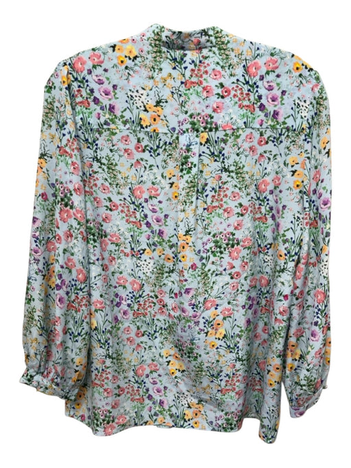 Alice + Olivia Size S blue, pink, multi Silk floral print V Neck Long Sleeve Top blue, pink, multi / S