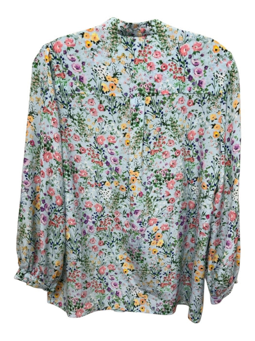 Alice + Olivia Size S blue, pink, multi Silk floral print V Neck Long Sleeve Top blue, pink, multi / S