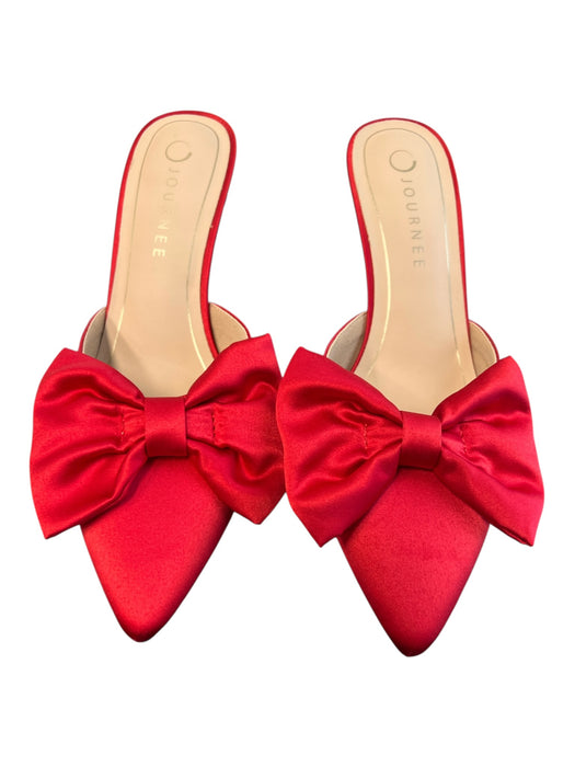 Journee Collection Shoe Size 9.5 Red textile upper Slip On Bow Detail Heels Red / 9.5