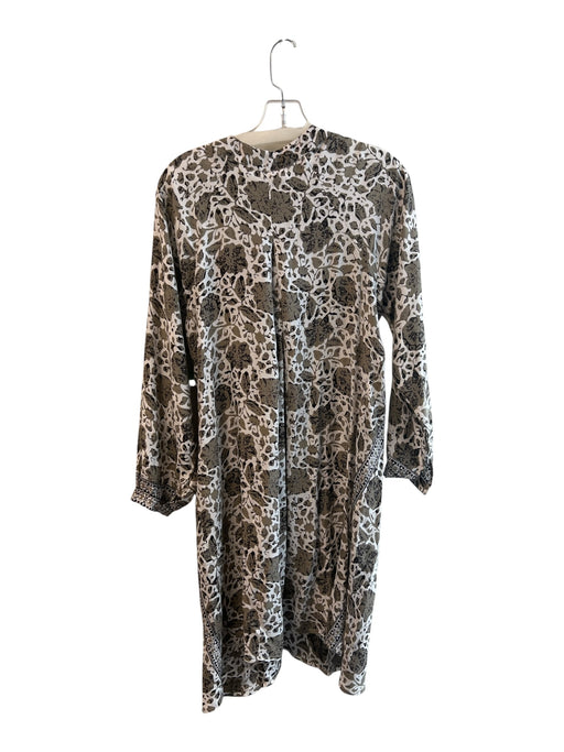 Natalie Martin Size M Cream, Black & Gray Silk Collarless Long Sleeve Dress Cream, Black & Gray / M