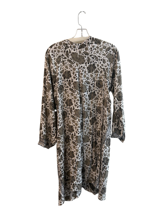 Natalie Martin Size M Cream, Black & Gray Silk Collarless Long Sleeve Dress Cream, Black & Gray / M