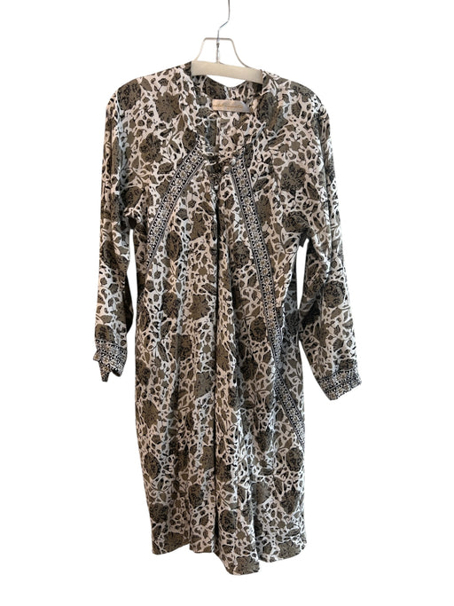 Natalie Martin Size M Cream, Black & Gray Silk Collarless Long Sleeve Dress Cream, Black & Gray / M