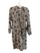 Natalie Martin Size M Cream, Black & Gray Silk Collarless Long Sleeve Dress Cream, Black & Gray / M