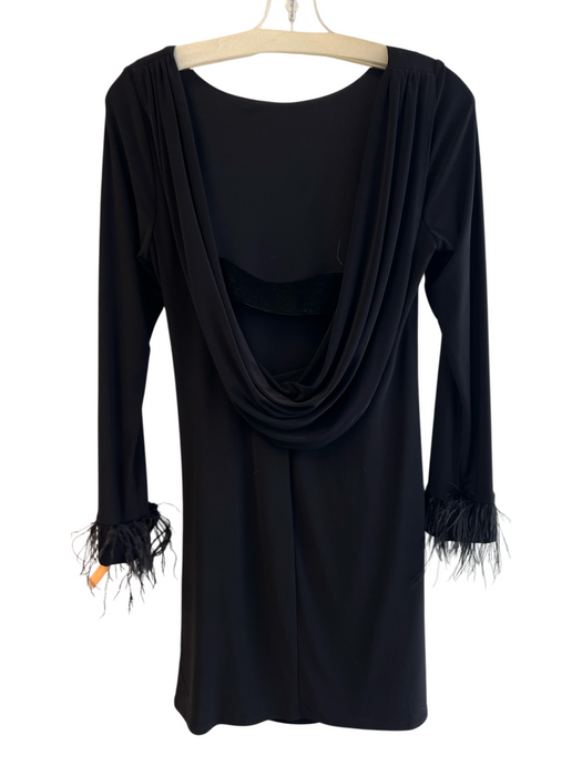 Jay Godfrey Size 8 Black Polyester & Spandex Feathers Solid Open Back Cowl Dress Black / 8