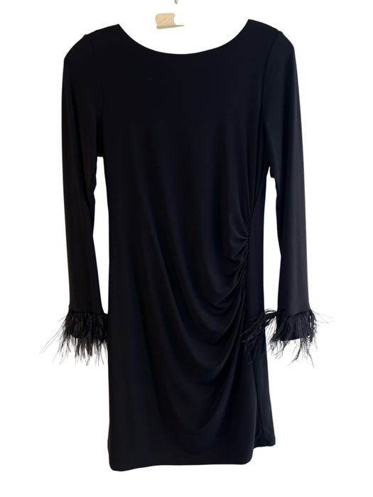 Jay Godfrey Size 8 Black Polyester & Spandex Feathers Solid Open Back Cowl Dress Black / 8