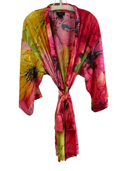 Natori Size S Pink Polyester Satin Watercolor Tie Short Robe Pink / S