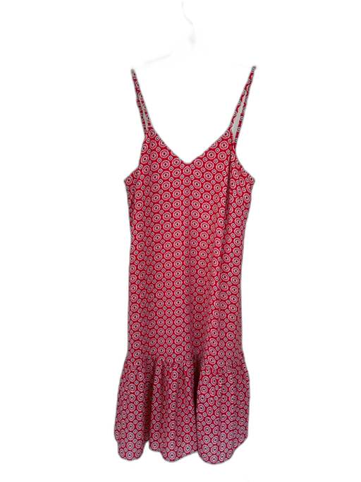 J. Crew Size 2 Red & White Polyester Spaghetti Strap Circles Drop Waist Dress Red & White / 2