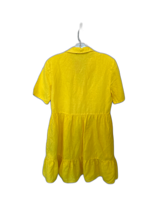Zara Size S Yellow Linen Blend Short Sleeve Collar V Neck Dress Yellow / S