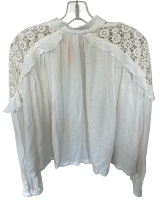 Free People Size S White Rayon Lace Long Sleeve Button Up Top White / S