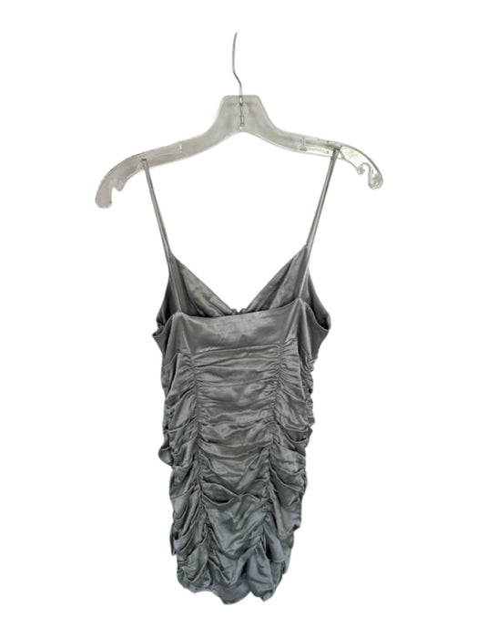 Zara Size S Silver Polyester Ruched Mini Spaghetti Strap Zipper Dress Silver / S