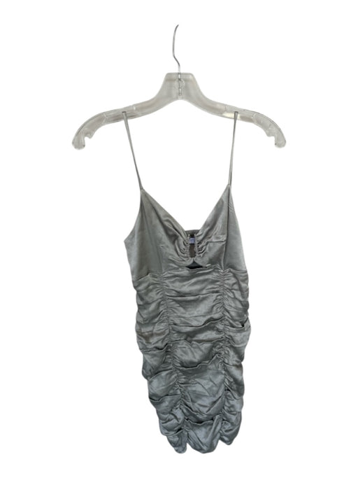 Zara Size S Silver Polyester Ruched Mini Spaghetti Strap Zipper Dress Silver / S