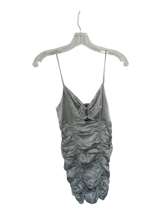 Zara Size S Silver Polyester Ruched Mini Spaghetti Strap Zipper Dress Silver / S