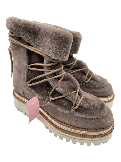 Paloma Barcelo Shoe Size 41 Gray, Cream, Tan Suede & Shearling Laces Booties Gray, Cream, Tan / 41