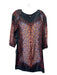 Just Cavalli Size 44 Black Purple & Gold Silk Round Neck Long Sleeve Dress Black Purple & Gold / 44