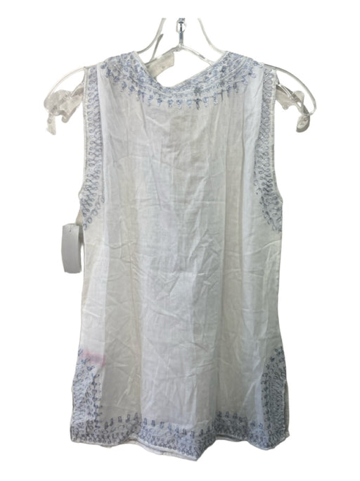 Calypso Size XS White & Blue Cotton Embroidered V Neck Sleeveless Top White & Blue / XS