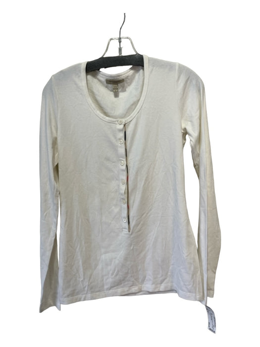 Burberry Size S White Cotton Long Sleeve Plaid Detail 1/2 Button Top White / S
