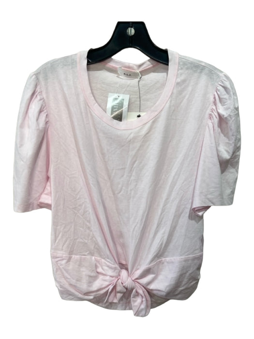 A.L.C. Size XL Pink Cotton Round Neck Tie Hem Puff Short Sleeve Top Pink / XL