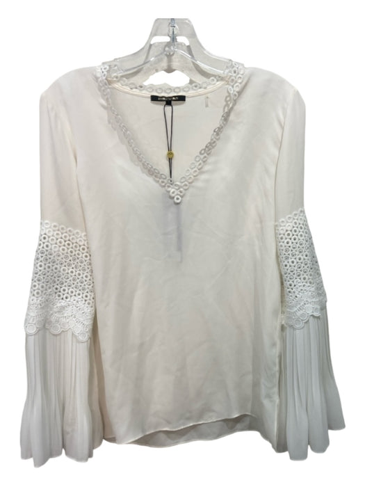 Kobi Halperin Size S White Silk V Neck Long Sleeve Crochet detail Top White / S