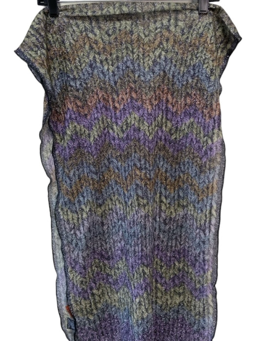 Missoni Black Purple Green Wool Blend Chevron Shimmer Sheer Knit scarf Black Purple Green / One Size