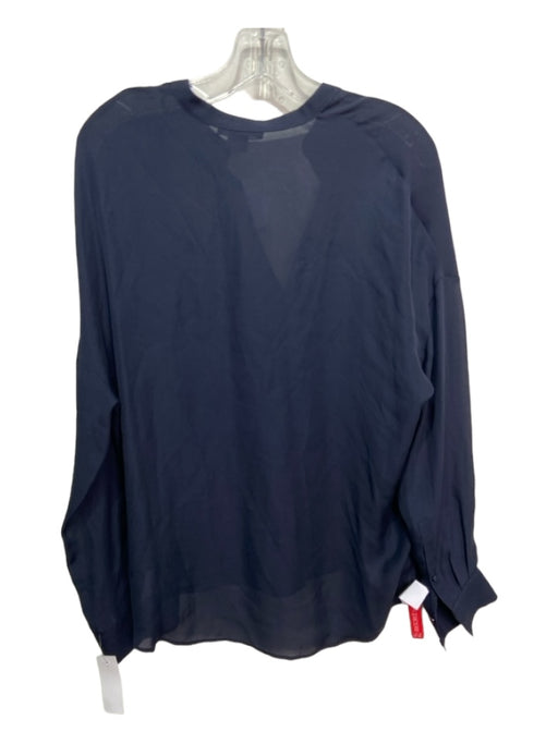 Vince Size W 25 Navy Silk V Neck Long Sleeve Pleat Sheer Top Navy / W 25