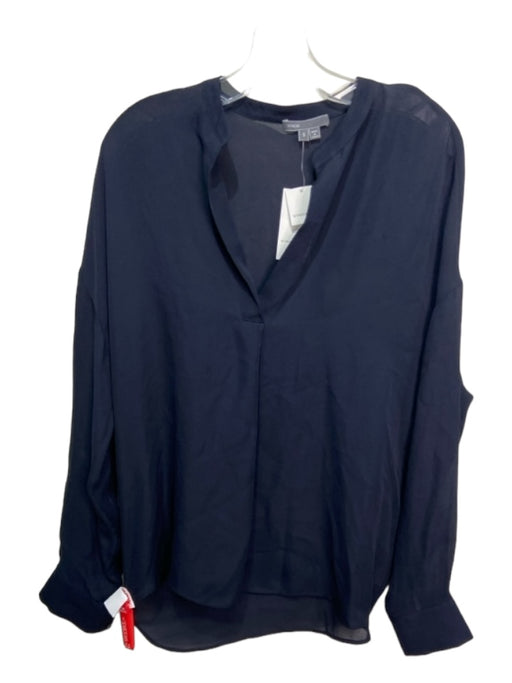 Vince Size W 25 Navy Silk V Neck Long Sleeve Pleat Sheer Top Navy / W 25