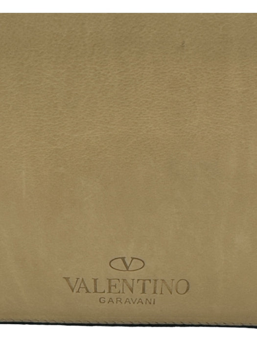 Valentino Beige Leather Black Trim Stud Detail Wrist Strap Gold Hardware Bag Beige / S
