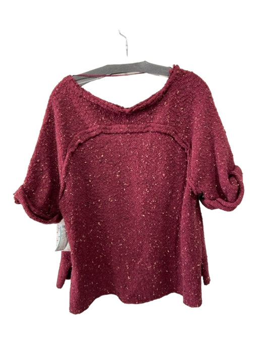 Free People Size XS Red & Multi Wool Blend Wide Neck Short Cuffed Sleeve Sweater Red & Multi / XS