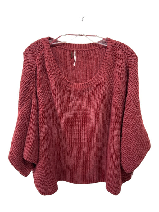 Free People Size S Burnt Red Cotton Knit Round Neck 1/2 sleeve Top Burnt Red / S