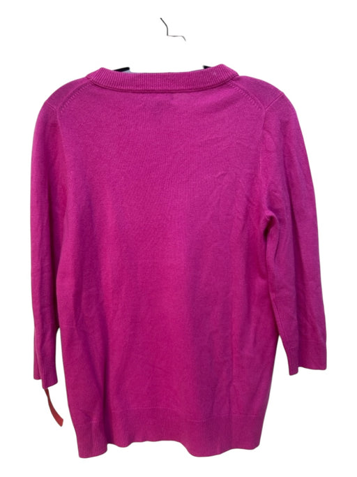 J Crew Size M Magenta Pink Cashmere Crew Neck Ribbed Trim 3/4 Sleeve Sweater Magenta Pink / M