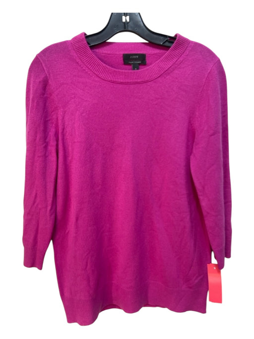 J Crew Size M Magenta Pink Cashmere Crew Neck Ribbed Trim 3/4 Sleeve Sweater Magenta Pink / M