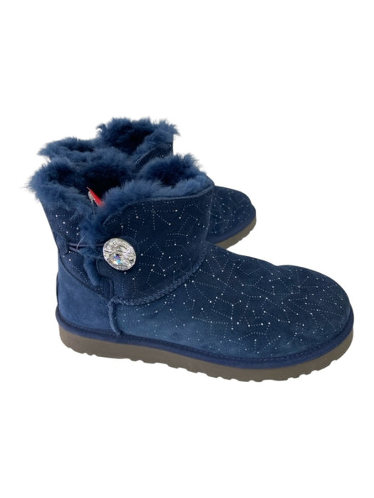 Ugg Shoe Size 10 Blue & Silver Suede Faux Fur Lining Rhinestone Ankle Boots Blue & Silver / 10