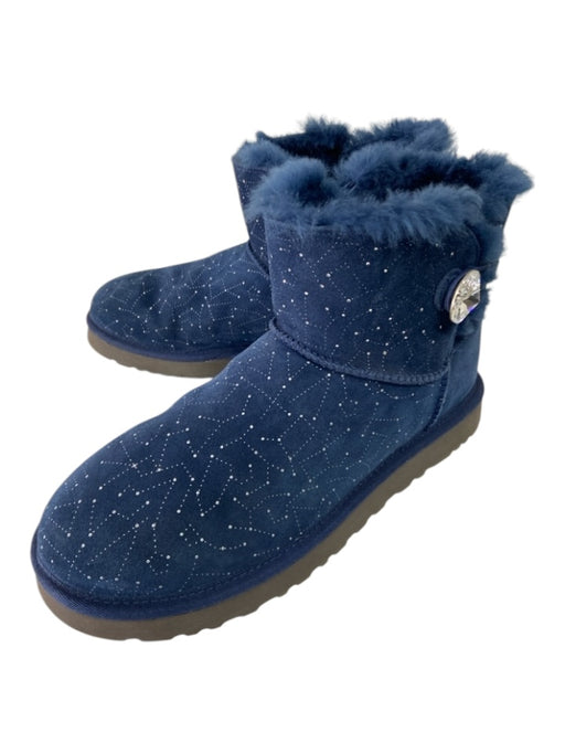 Ugg Shoe Size 10 Blue & Silver Suede Faux Fur Lining Rhinestone Ankle Boots Blue & Silver / 10